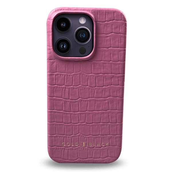 iPhone 14 Pro Slim Lederhülle Kroko-Prägung pink - GOLDBLACKpremium