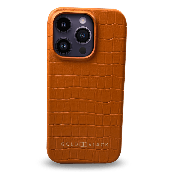 iPhone 14 Pro Slim Lederhülle Kroko-Prägung orange - GOLDBLACKpremium