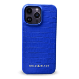 iPhone 14 Pro Max Slim Lederhülle Kroko-Prägung blau - GOLDBLACKpremium