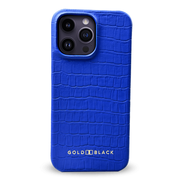iPhone 14 Pro Max Slim Lederhülle Kroko-Prägung blau - GOLDBLACKpremium