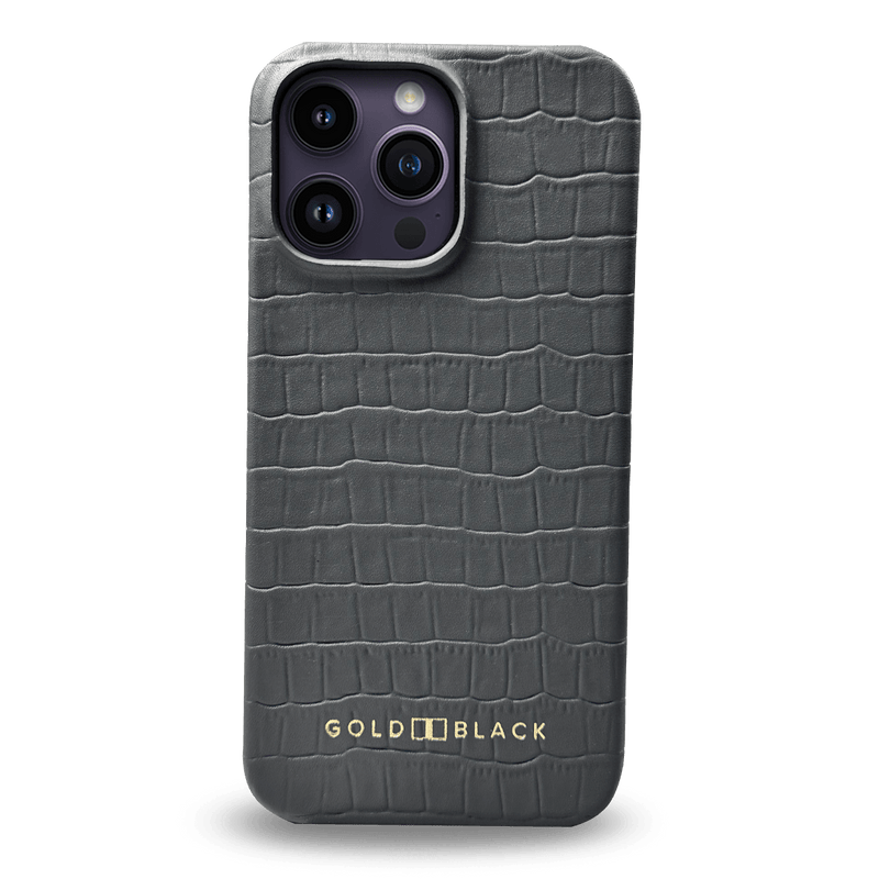iPhone 14 Pro Max Slim Lederhülle Kroko-Prägung grau - GOLDBLACKpremium
