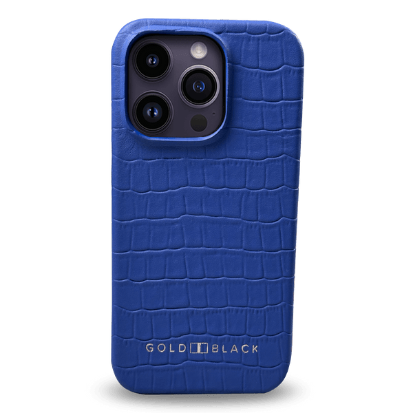 iPhone 14 Pro Slim Lederhülle Kroko-Prägung blau - GOLDBLACKpremium