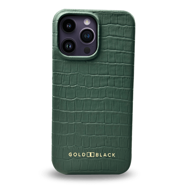 iPhone 14 Pro Max Slim Lederhülle Kroko-Prägung grün - GOLDBLACKpremium