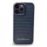 iPhone 14 Pro Max Slim Lederhülle Kroko-Prägung navy blau - GOLDBLACKpremium