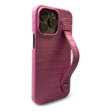 iPhone 14 Pro Max Slim Lederhülle Kroko-Prägung pink mit Fingerschlaufe - GOLDBLACKpremium
