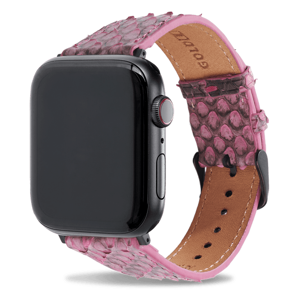 Apple Watch Armband Pythonleder fuchsia pink (Adapter schwarz) - GOLDBLACKpremium