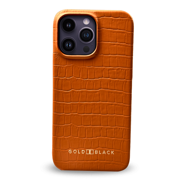 iPhone 14 Pro Max Slim Lederhülle Kroko-Prägung orange - GOLDBLACKpremium
