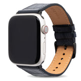 Apple Watch Leder Armband Kroko-Prägung blau (Adapter schwarz) - GOLDBLACKpremium