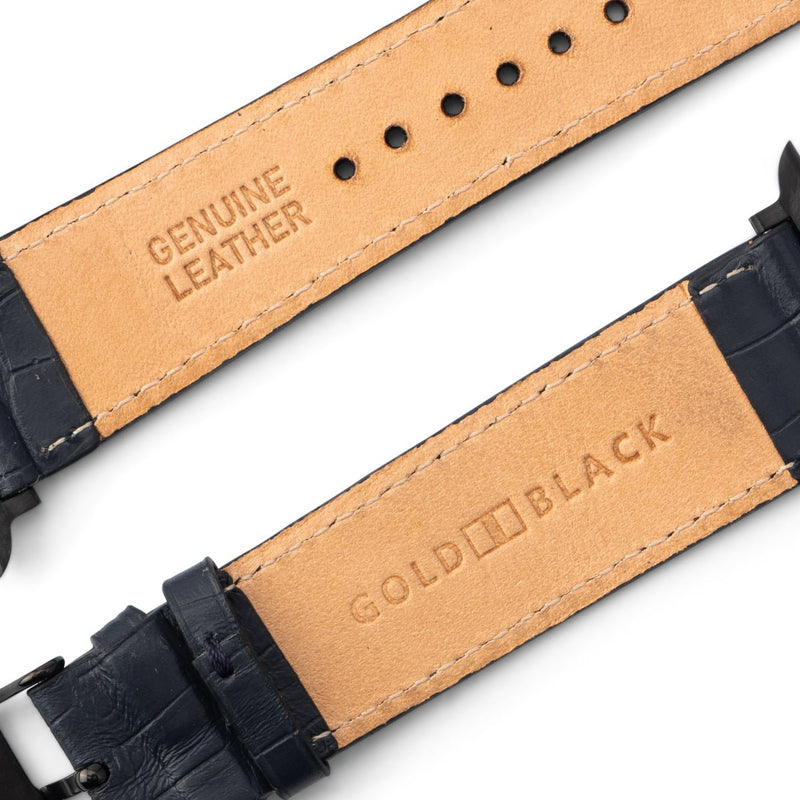 Apple Watch Leder Armband Kroko-Prägung blau (Adapter schwarz) - GOLDBLACKpremium