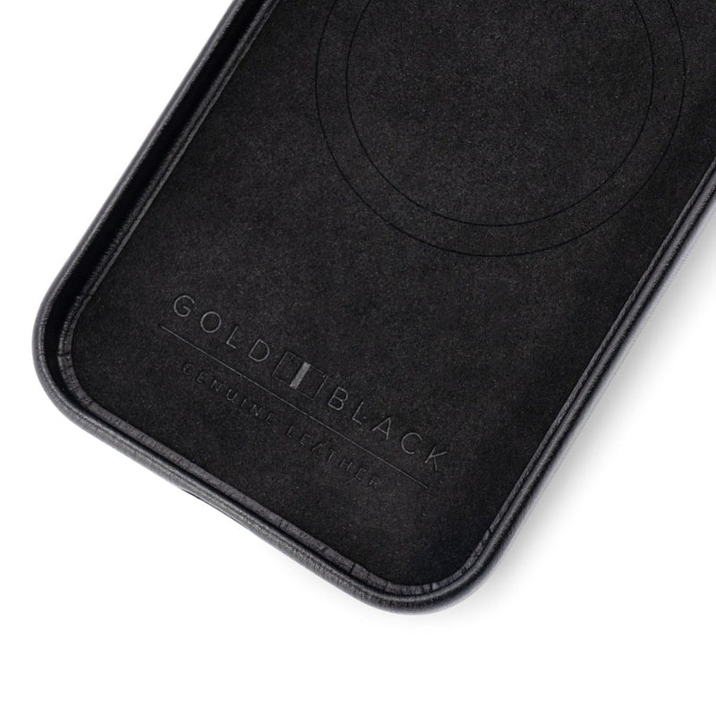 iPhone 15 Plus Lederhülle Luxe schwarz mit MagSafe - GOLDBLACKpremium