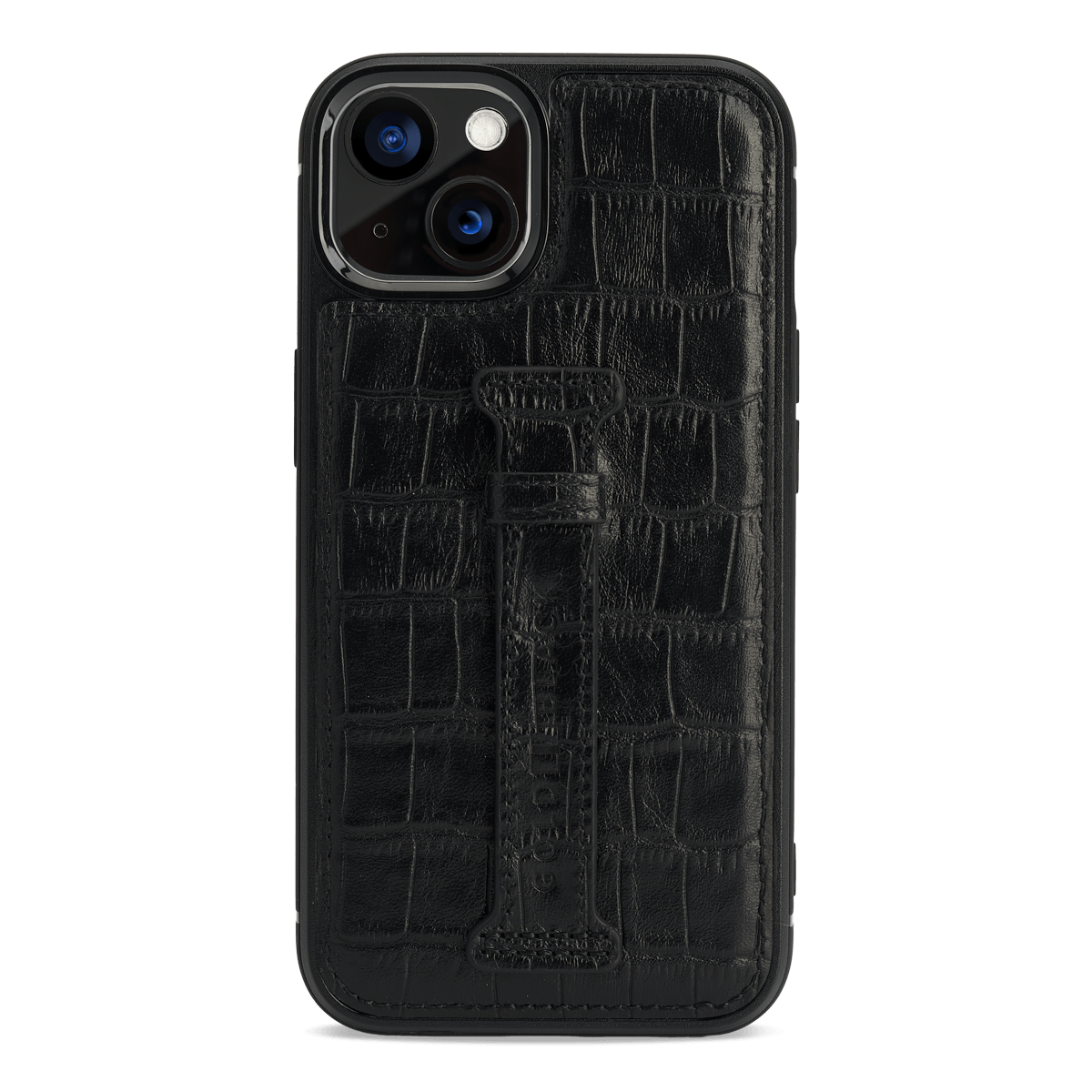 iPhone 13 Leder Case mit Fingerschlaufe Kroko-Prägung schwarz ...