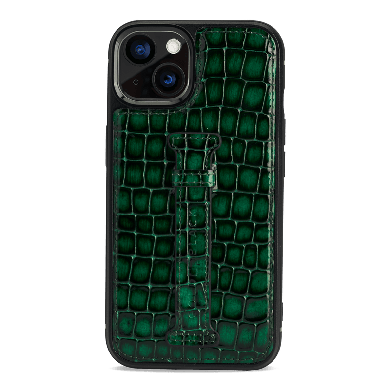 iPhone 13 Leder Case mit Fingerschlaufe Milano-Design grün - GOLDBLACKpremium