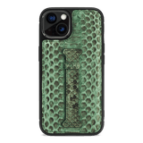 iPhone 13 Leder Case mit Fingerschlaufe Python grün - GOLDBLACKpremium