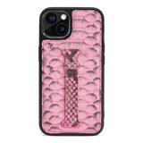 iPhone 13 Leder Case mit Fingerschlaufe Python pink - GOLDBLACKpremium