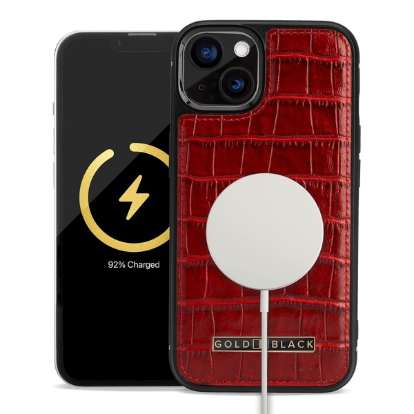 iPhone 13 MagSafe Leder Case Kroko-Prägung rot - GOLDBLACKpremium
