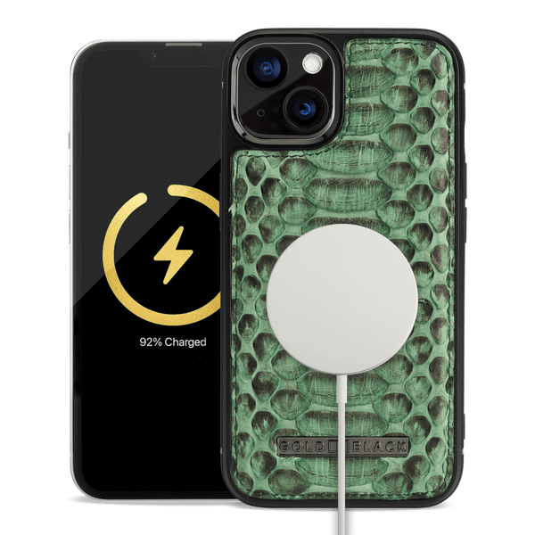 iPhone 13 MagSafe Leder Case Python grün - GOLDBLACKpremium