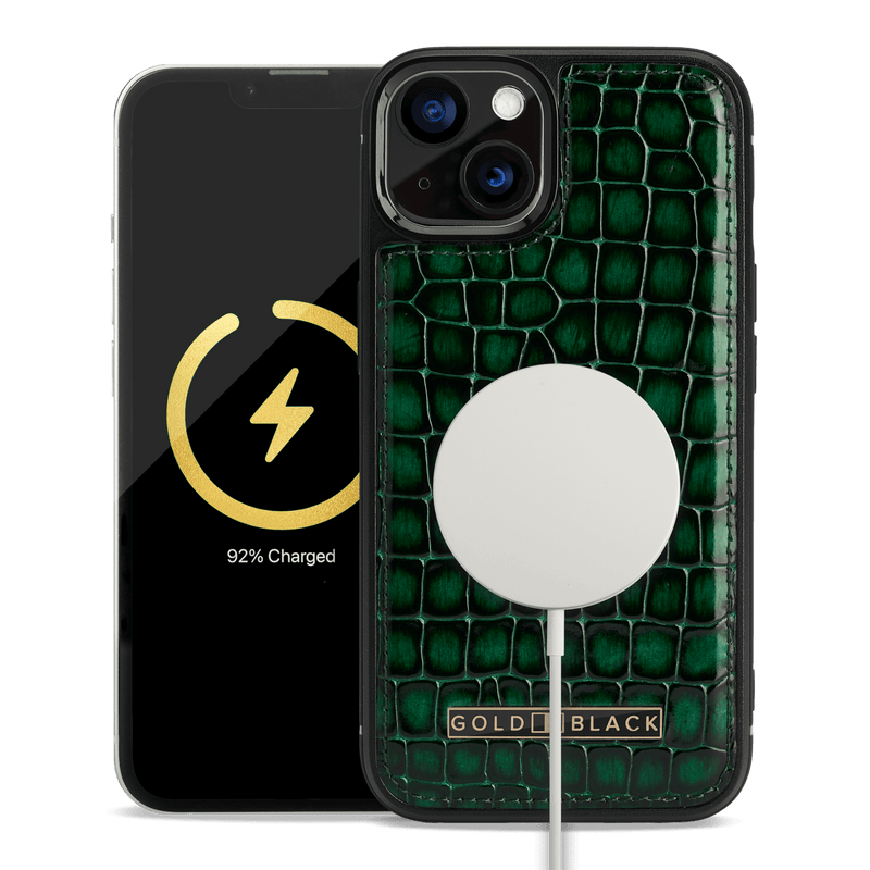 iPhone 13 MagSafe Leder Case Milano-Design grün - GOLDBLACKpremium