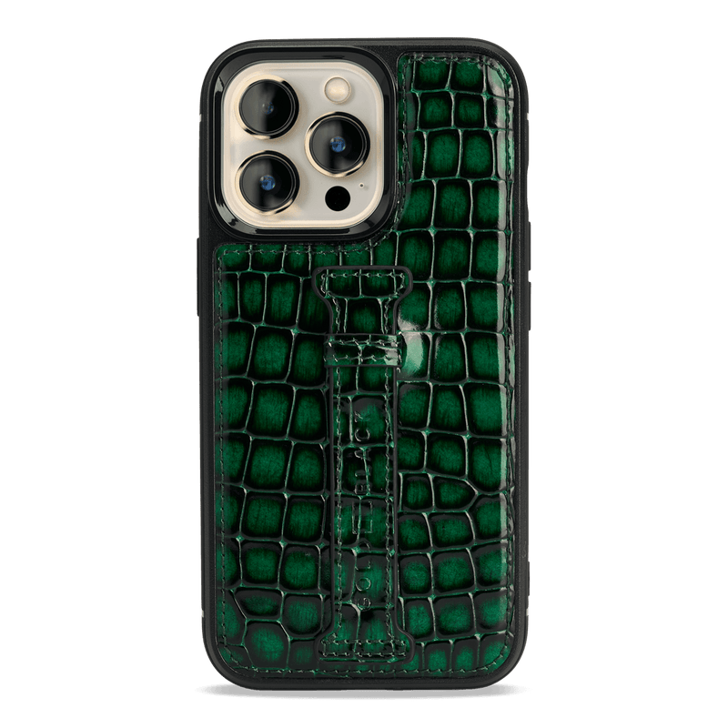 iPhone 13 Pro Leder Case mit Fingerschlaufe Milano-Design grün - GOLDBLACKpremium