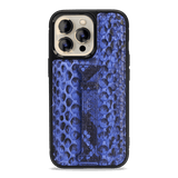 iPhone 13 Pro Leder Case mit Fingerschlaufe Python blau - GOLDBLACKpremium