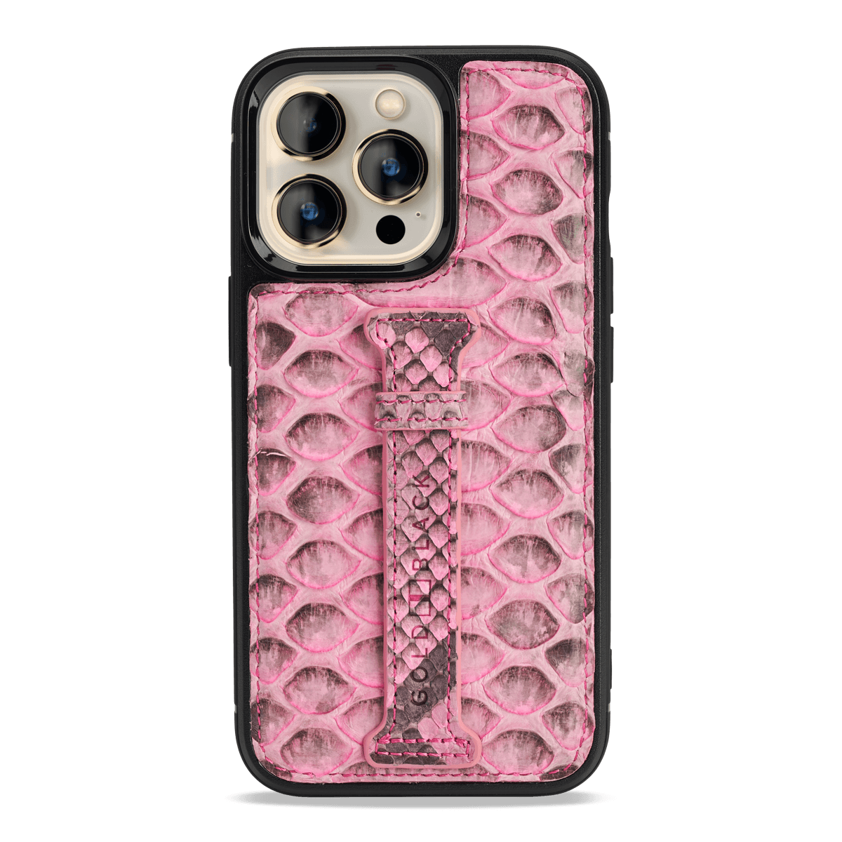 iPhone 13 Pro Leder Case mit Fingerschlaufe Python pink – GOLDBLACKpremium