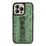 iPhone 13 Pro Leder Case mit Fingerschlaufe Python grün - GOLDBLACKpremium