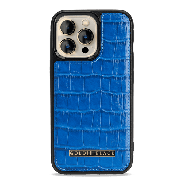 iPhone 13 Pro MagSafe Leder Case Kroko-Prägung blau - GOLDBLACKpremium