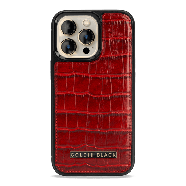 iPhone 13 Pro MagSafe Leder Case Kroko-Prägung rot - GOLDBLACKpremium