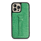 iPhone 13 Pro Max Leder Case mit Fingerschlaufe Krokodil grün - GOLDBLACKpremium