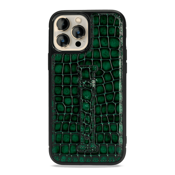 iPhone 13 Pro Max Leder Case mit Fingerschlaufe Milano-Design grün - GOLDBLACKpremium