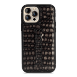 iPhone 13 Pro Max Leather Case with finger loop Milano design gray