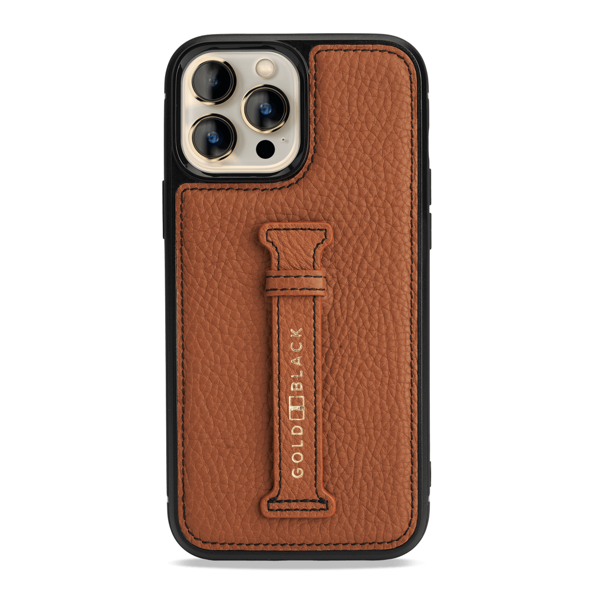 iPhone 13 Pro Leder Case mit Fingerschlaufe Nappa braun - GOLDBLACKpremium