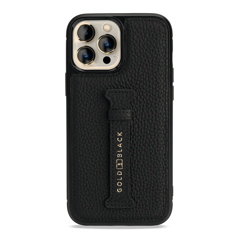 iPhone 13 Pro Max Leder Case mit Fingerschlaufe Nappa schwarz - GOLDBLACKpremium