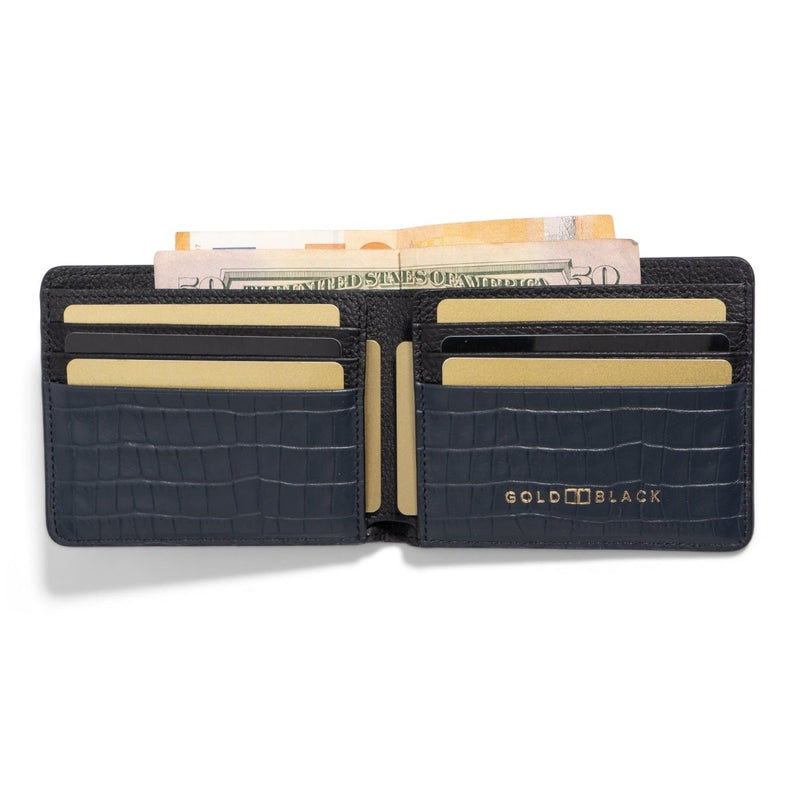 Geldbörse CrocPrestige aus echtem Leder in navy blau - GOLDBLACKpremium