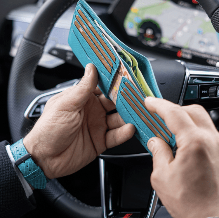Geldbörse GM Krokodilleder Turquoise Blau Limited Edition - GOLDBLACKpremium
