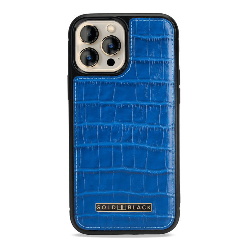 iPhone 13 Pro Max MagSafe Leder Case Kroko-Prägung blau - GOLDBLACKpremium