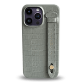 iPhone 14 Pro Max Slim Lederhülle Kroko-Prägung Pastel Grün mit Fingerschlaufe - GOLDBLACKpremium