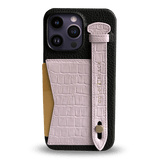 iPhone 14 Pro Max Slim Lederhülle Kroko-Prägung Lila mit Kartenetui und Schlaufe - GOLDBLACKpremium