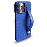 iPhone 14 Pro Max Slim Lederhülle Kroko-Prägung blau mit Fingerschlaufe - GOLDBLACKpremium