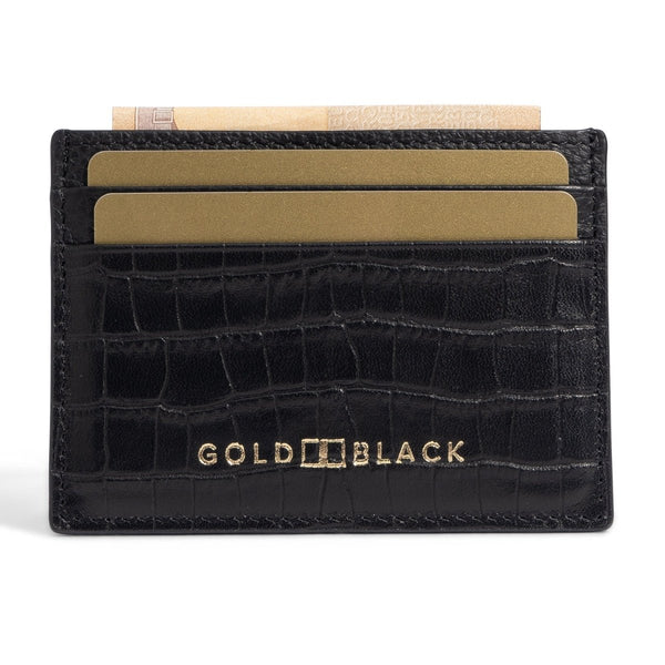 Kartenetui CrocPrestige aus echtem Leder in schwarz - GOLDBLACKpremium