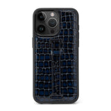iPhone 15 Pro Max Lederhülle Milano-Design blau mit Fingerschlaufe - GOLDBLACKpremium