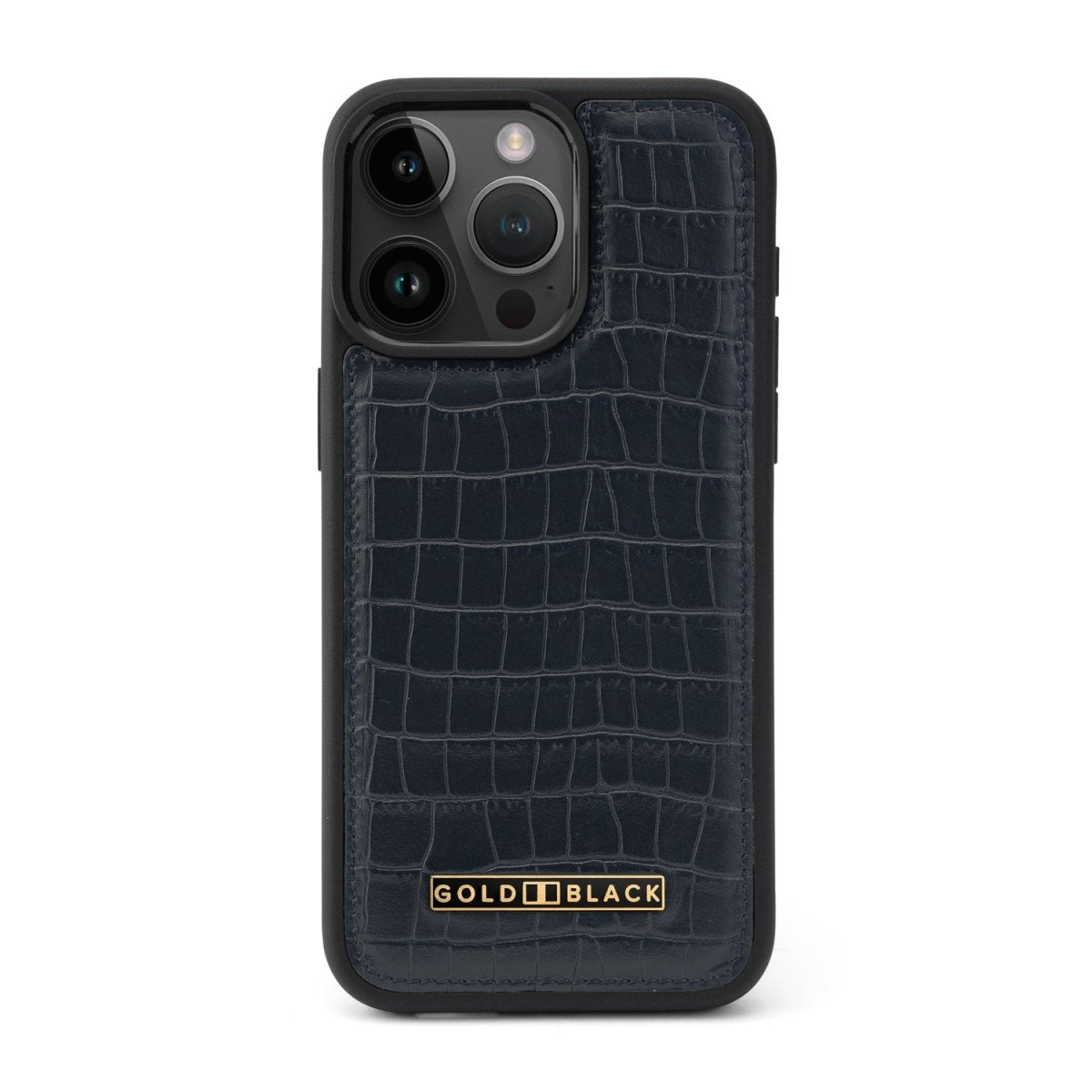 iPhone 15 Pro Max Lederhülle Kroko-Prägung navy blau - GOLDBLACKpremium