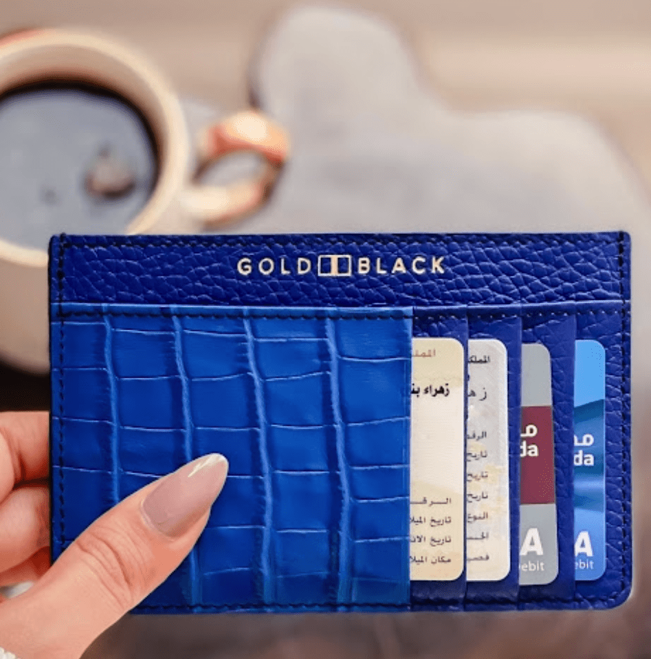 Royal Kartenetui Leder mit Nappa-Kroko Prägung Blau – GOLDBLACKpremium