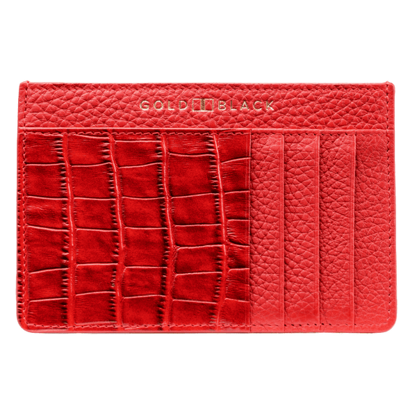 Royal Card Holder Croco Nappa Embossed Leather red GOLDBLACKpremium