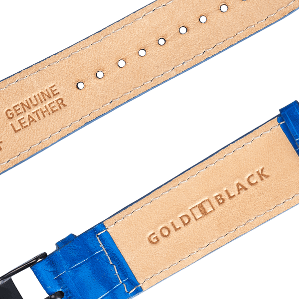 Apple Watch Leder Armband KROKO-PRÄGUNG blau (Adapter schwarz) - GOLDBLACKpremium