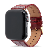 Apple Watch Leder Armband KROKO-PRÄGUNG rot (Adapter gold) - GOLDBLACKpremium