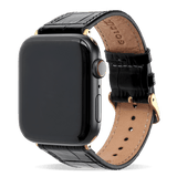 Apple Watch Leder Armband KROKO-PRÄGUNG Schwarz (Adapter gold) - GOLDBLACKpremium