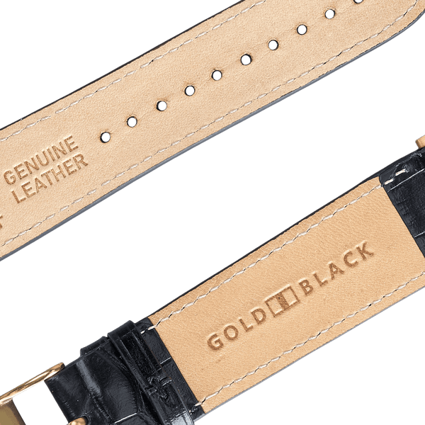 Apple Watch Leder Armband KROKO-PRÄGUNG Schwarz (Adapter gold) - GOLDBLACKpremium