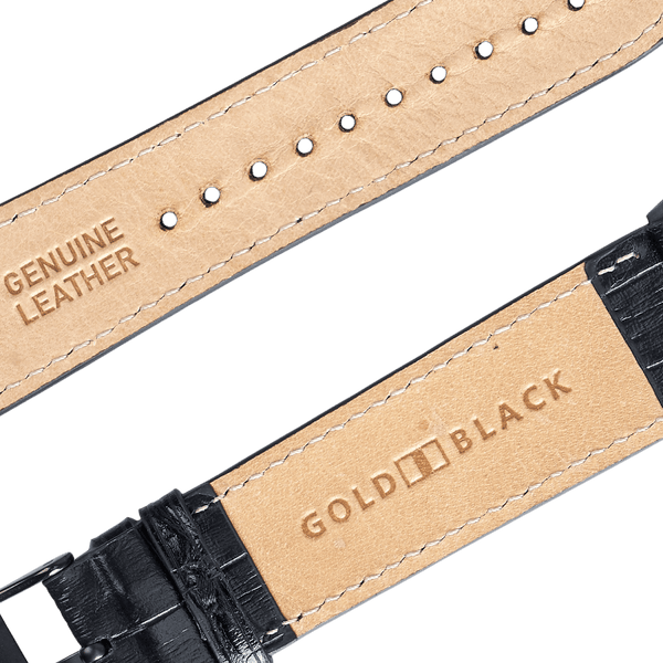 Apple Watch Leder Armband KROKO-PRÄGUNG Schwarz (Adapter schwarz) - GOLDBLACKpremium