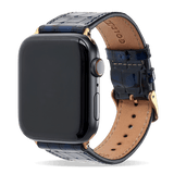 Apple Watch Leder Armband MILANO-Design blau (Adapter gold) - GOLDBLACKpremium