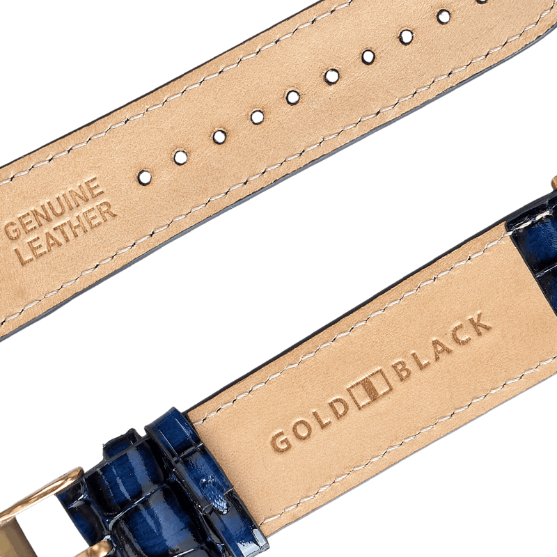 Apple Watch Leder Armband MILANO-Design blau (Adapter gold) - GOLDBLACKpremium